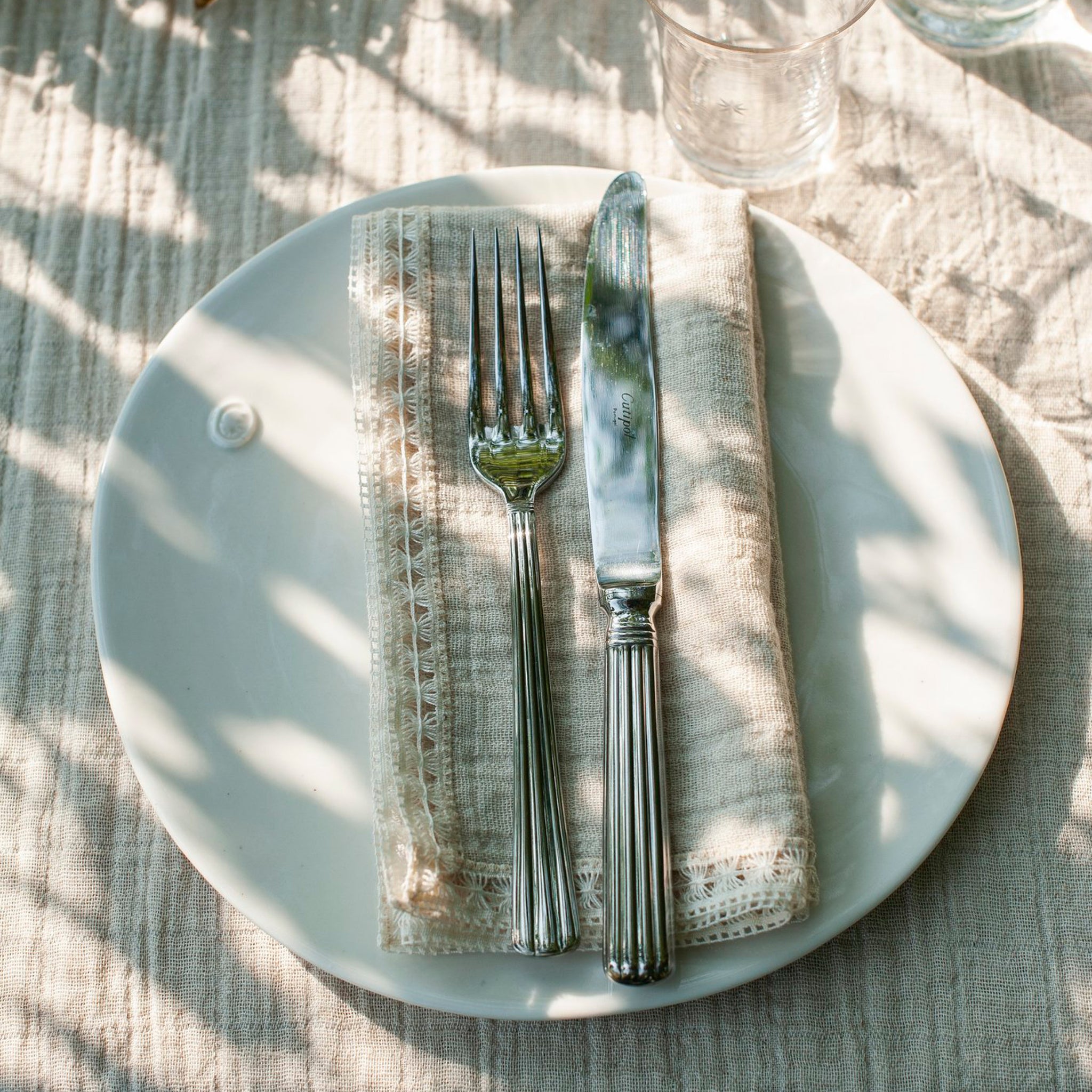 Natural Melange Hem Stitch Lace Napkins - Set of 2